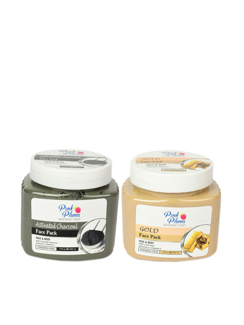 

Pink Plums Paraben Free Activated Charcoal & Gold Face Pack Combo - 500 ml Each, Beige