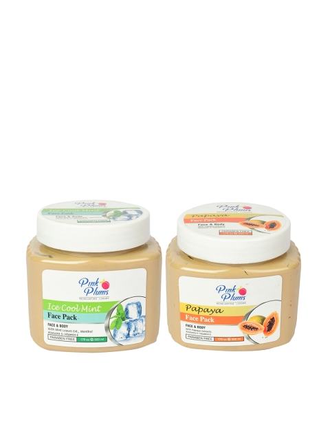

Pink Plums Paraben Free Ice Cool Mint & Papaya Face Pack Combo - 500 ml Each, Beige