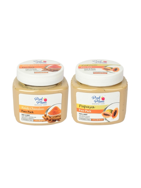 

Pink Plums Paraben Free Haldi Chandan & Papaya Face Pack Combo - 500 ml Each, Beige