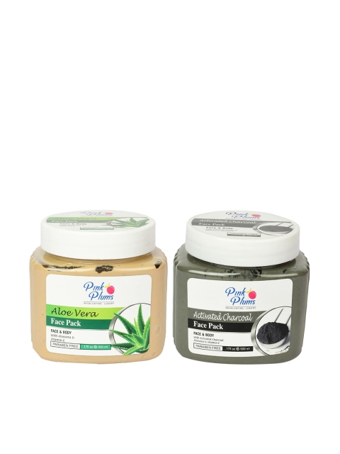 

Pink Plums Paraben Free Activated Charcoal & Aloe Vera Face Pack Combo - 500 ml Each, Beige