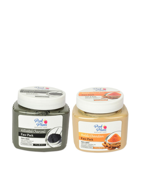 

Pink Plums Paraben Free Activated Charcoal & Haldi Chandan Face Pack Combo - 500 ml Each, Black