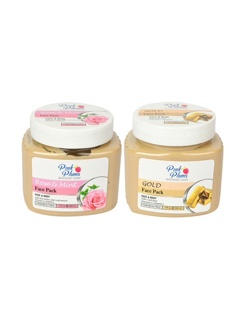 

Pink Plums Paraben Free Gold & Rose and Mint Face Pack Combo - 500 ml Each, Beige