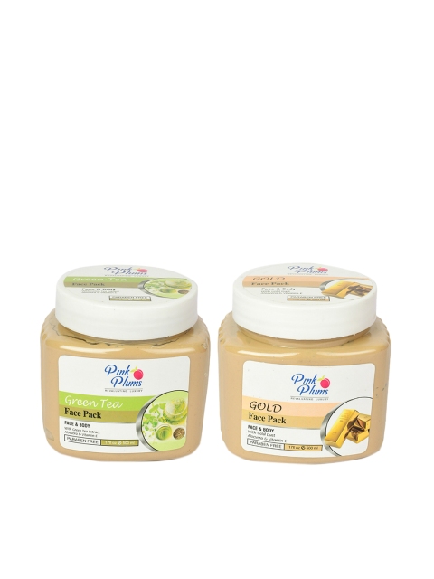 

Pink Plums Paraben Free Green Tea & Gold Face Pack Combo - 500 ml Each, Beige