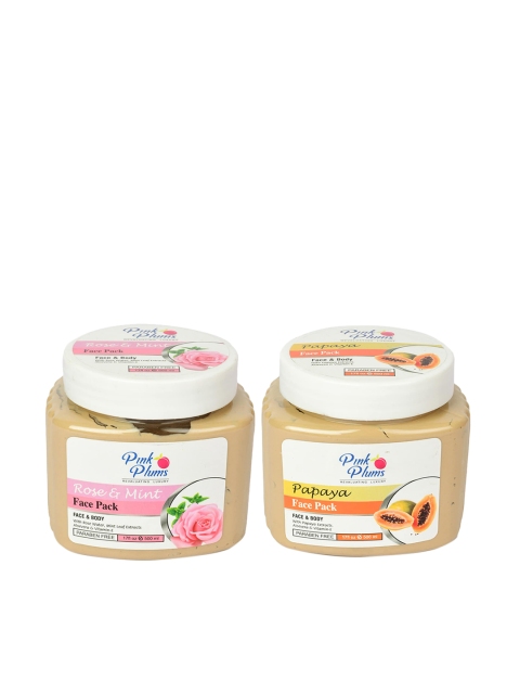 

Pink Plums Paraben Free Papaya & Rose and Mint Face Pack Combo - 500 ml Each, Beige