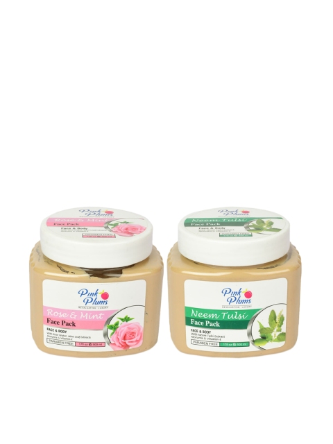 

Pink Plums Paraben Free Neem Tulsi & Rose and Mint Face Pack Combo - 500 ml Each, Beige