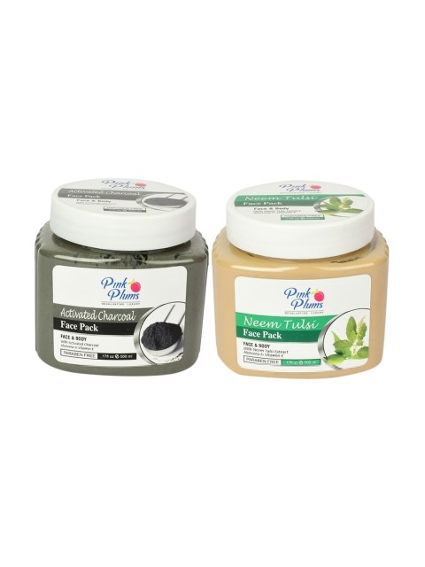 

Pink Plums Paraben Free Activated Charcoal & Neem Tulsi Face Pack Combo - 500 ml Each, Black