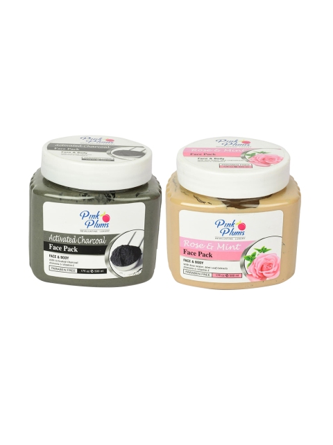 

Pink Plums Set of 2 Black & Biege Charcoal Rose Mint Face Pack