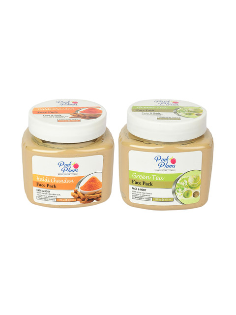 

Pink Plums Paraben Free Haldi Chandan & Green Tea Face Pack Combo - 500 ml Each, Beige
