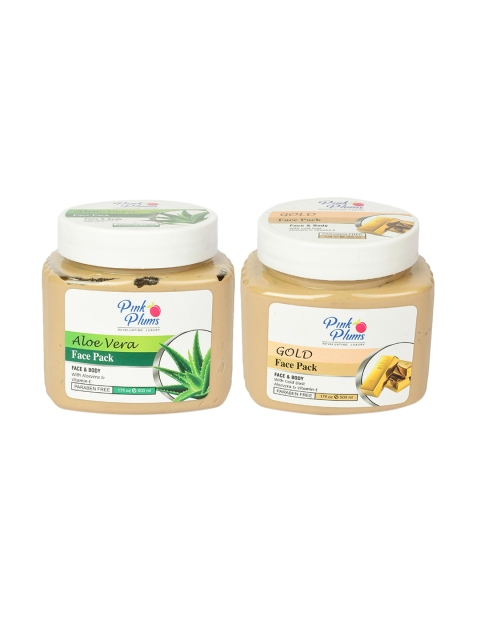 

Pink Plums Paraben Free Aloe Vera & Gold Face Pack Combo - 500 ml Each, Beige