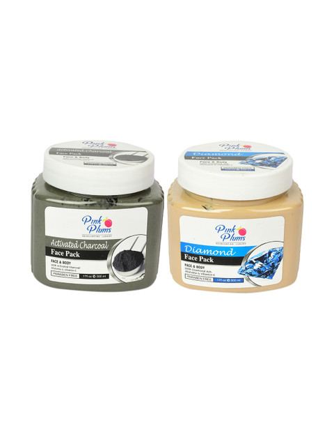 

Pink Plums Paraben Free Activated Charcoal & Diamond Face Pack Combo - 500 ml Each, Black