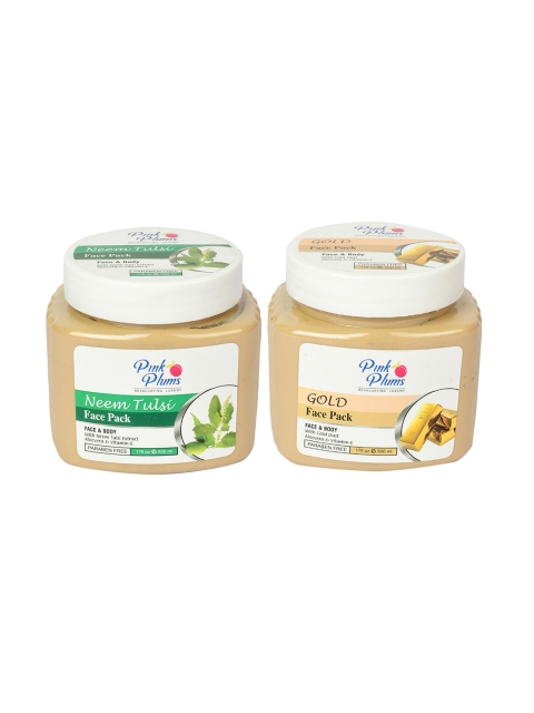 

Pink Plums Paraben Free Neem Tulsi & Gold Face Pack Combo - 500 ml Each, Beige