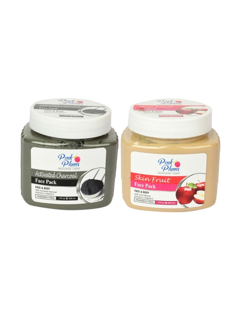

Pink Plums Paraben Free Activated Charcoal & Skin Fruit Face Pack Combo - 500 ml Each, Black
