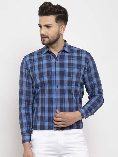 

JAINISH Men Blue Standard Checked Formal Shirt