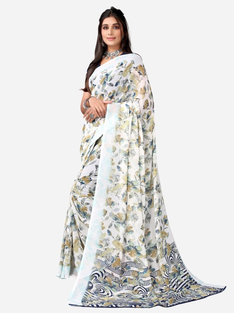 

SIRIL Off White & Blue Floral Saree