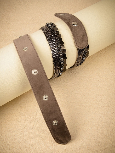 

D'oro Women Grey Embellished Belt