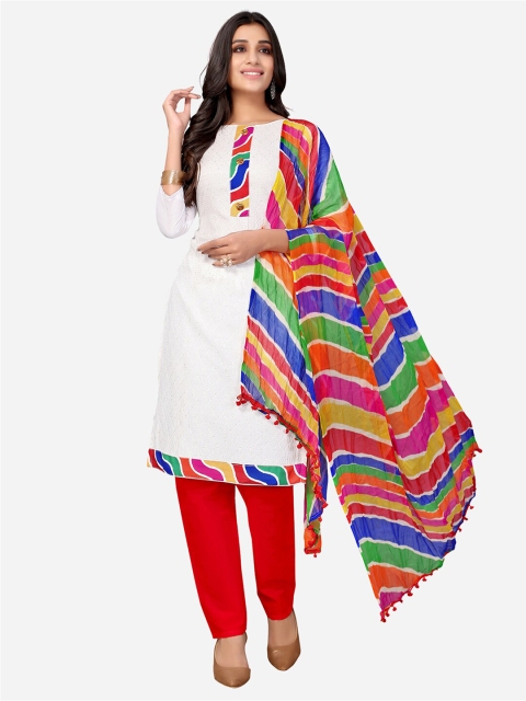 

Satrani Red & White Unstitched Dress Material