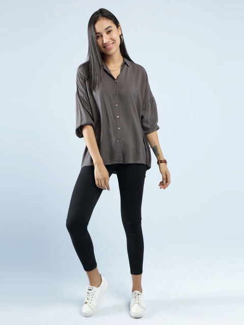 

IDK Women Grey Extended Sleeves Shirt Style Top