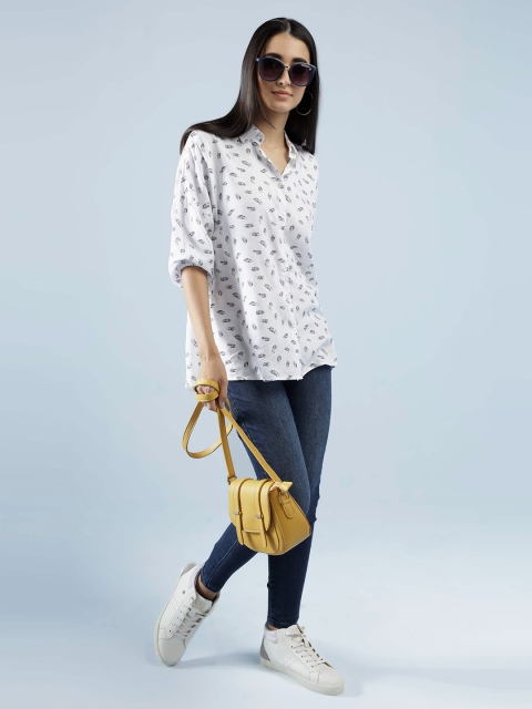 

IDK White Print Bishop Sleeves Shirt Style Top