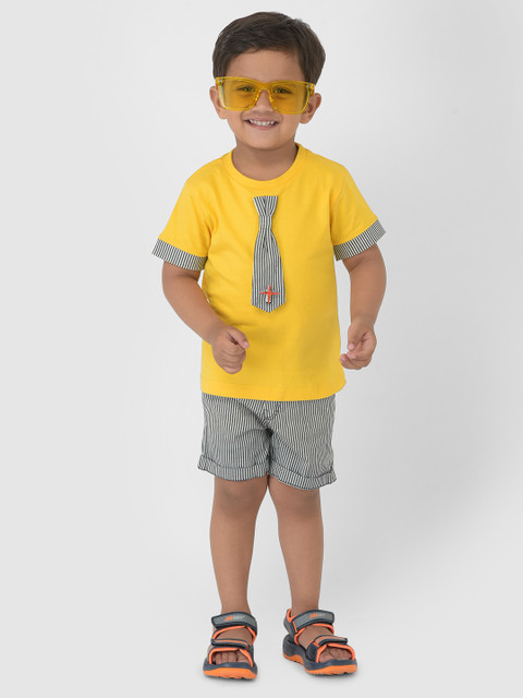 

YK Boys Gold-Toned & Grey Pure Cotton T-shirt with Shorts