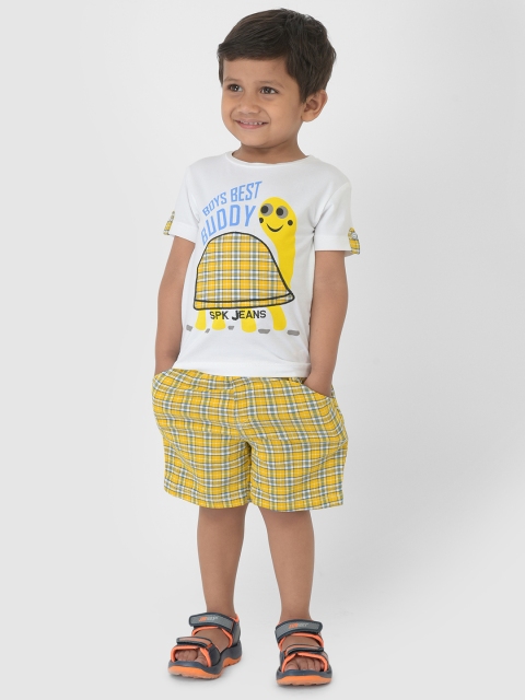 

YK Boys White & Yellow Printed T-shirt with Shorts