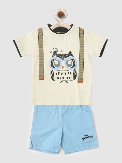 

YK Boys Turquoise Blue & Off White Printed T-shirt with Shorts