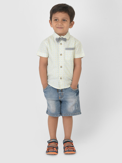 

YK Boys White & Blue Printed Pure Cotton Shirt with Shorts