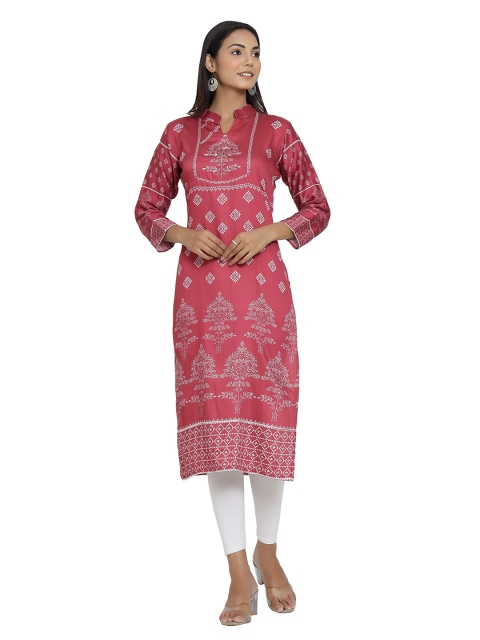 

DURVI Women Maroon Floral Printed Handloom Cotton Blend Kurta