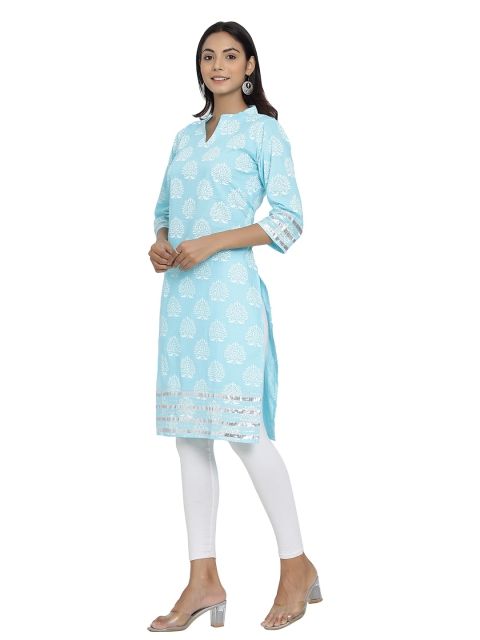 

DURVI Women Blue & White Ethnic Motifs Printed Pure Cotton Kurta