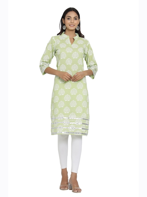 

DURVI Women Green Ethnic Motifs Printed Pure Cotton Straight Kurta