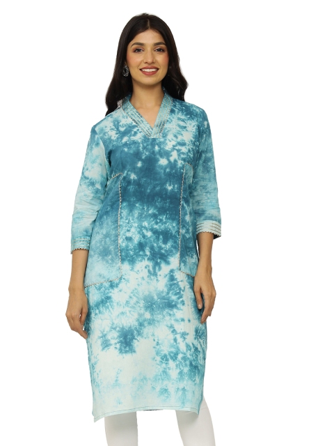 

DURVI Women Blue Tie & Dyed Pure Cotton Handloom Kurta