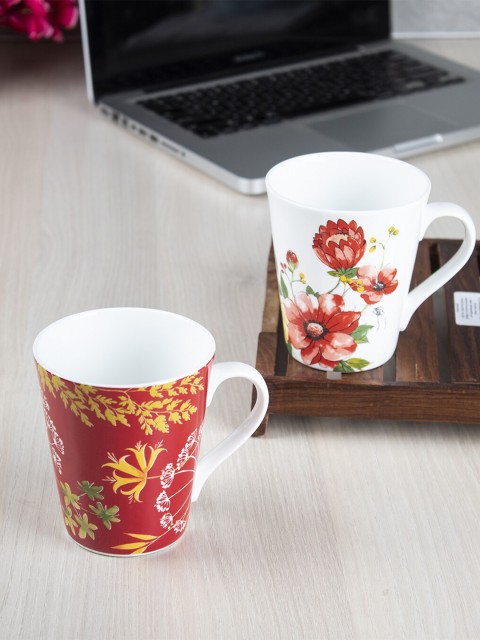 

MARKET99 Red & Yellow Set of 2 Printed Ceramic Glossy Mugs