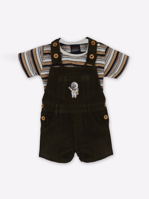 

Little County Boys Olive Solid Half Dungree With Inner Tshirt
