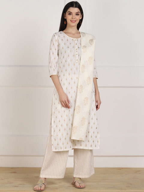 

ZNX Clothing Women White Floral Pure Cotton Kurta with Palazzos & Dupatta