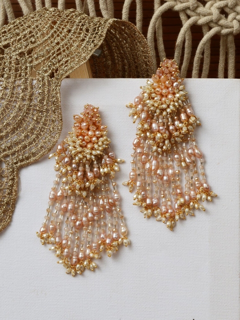 

D'oro Peach-Coloured Contemporary Drop Earrings