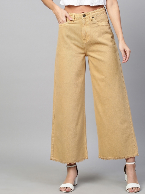 

TARAMA Women Camel Brown Wide Leg High-Rise Jeans