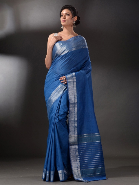 

Arhi Blue & Silver-Toned Woven Design Silk Blend Saree