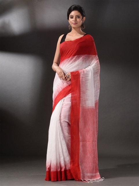 

Arhi White & Red Pure Cotton Ikkat Design Saree