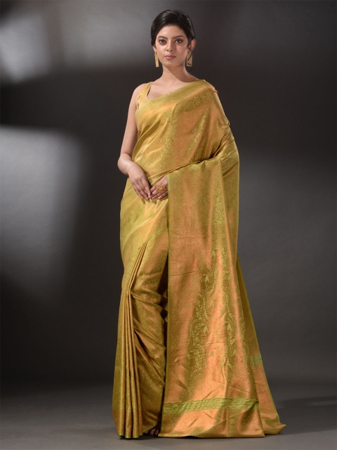 

Arhi Gold-Toned & Green Woven Design Zari Brocade Saree