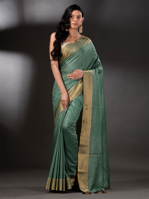 

Arhi Green & Gold-Toned Woven Design Cotton Blend Zari Saree