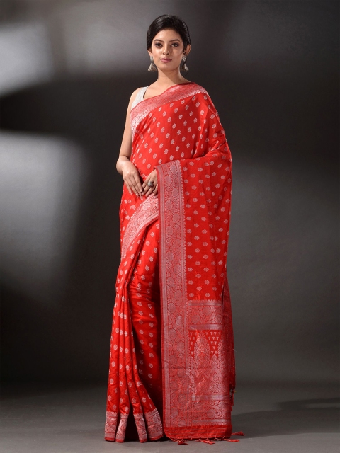 

Arhi Red & Silver-Toned Woven Design Zari Brocade Saree