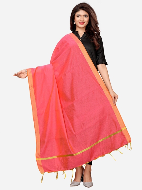 

SIRIL Pink & Gold-Toned Dyed Cotton Silk Dupatta