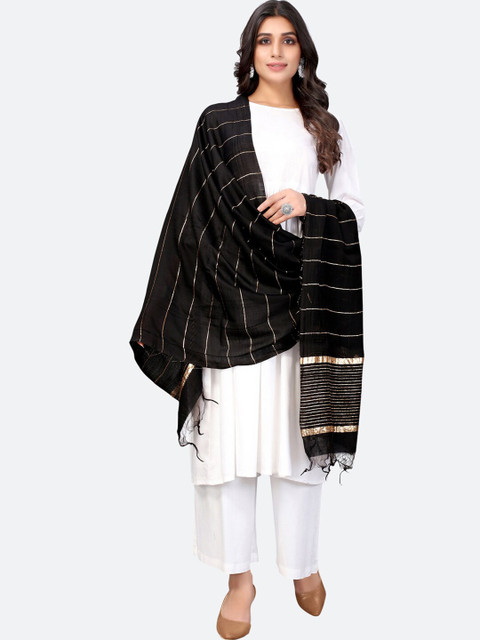 

SIRIL Black & Gold-Toned Striped Dupatta