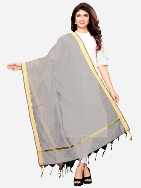 

SIRIL Grey & Gold-Toned Dyed Cotton Silk Dupatta