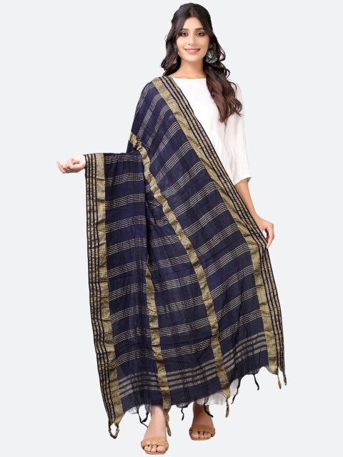 

SIRIL Navy Blue & Gold-Toned Striped Dupatta