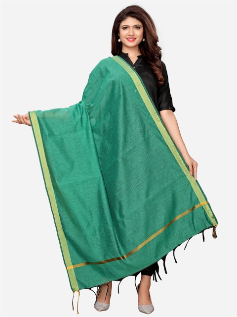 

SIRIL Green & Gold-Toned Dyed Cotton Silk Dupatta