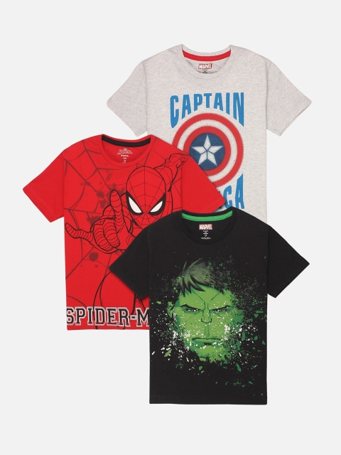 

Kids Ville Boys Marvel Comic Printed Pack Of 3 Round Neck Tshirt, Multi