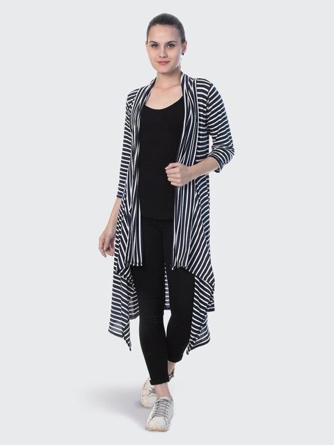 

BUY NEW TREND Women Black & White Striped Longline Shrug