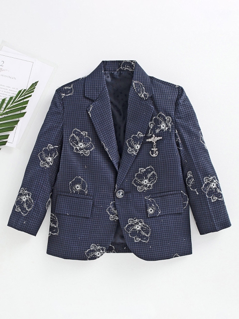 

Dapper dudes Boys Navy Blue Printed Single-Breasted Casual Blazer
