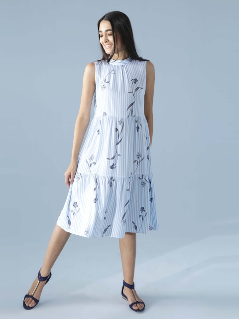 

IDK Women Blue Floral A-Line Midi Dress