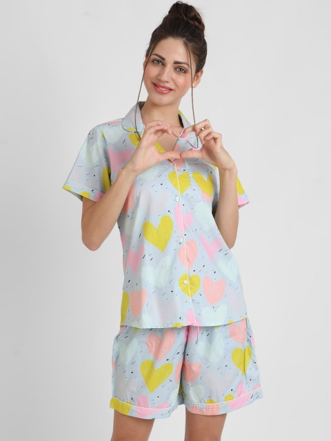 

KOOCHI POOCHI Women Grey & Yellow Printed Night suit